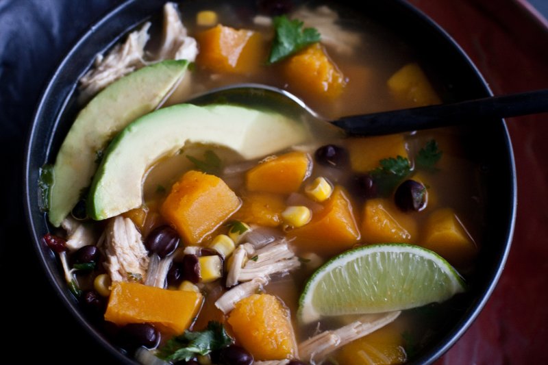 Chipotle-Lime Broth with Chicken and Butternut Squash