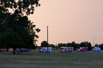 Fire trucks, ambulances and Channel 8 News