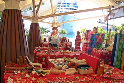 A souvenir booth near the ship dock