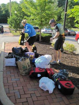 Riders luggage, all of which is going on the bikes.