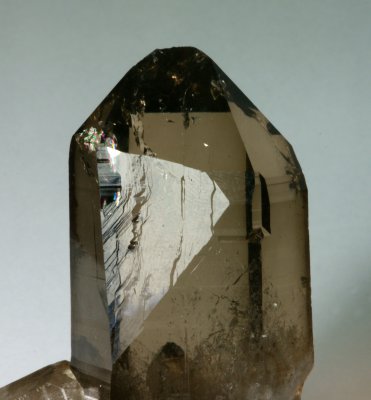 Left-handed Dauphin twin of smoky quartz with large x-face (trapezohedron), 7 cm, Gletschhorn, Gscheneralp, Uri, Switzerland.