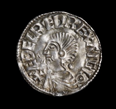 Silver penny of Aethelred II (978-1016), Long Cross type (c.997-c.1003), York, Hundulf. ÆÐELRED REX ANGLO, Viking peck marks.