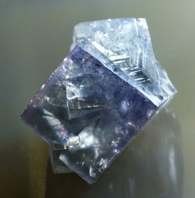 3 cm interpenetrant twin of purple fluorite from the Frazers Hush Mine, Weardale, County Durham.