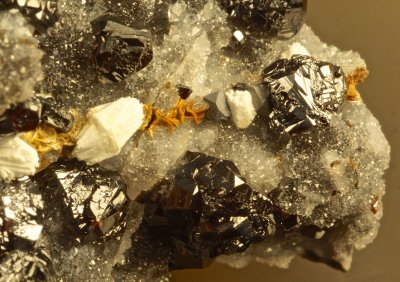 Sphalerite, galena, ankerite and barite pseudomorphs after alstonite (5 mm), Nentsberry Haggs Mine, Alston Moor, Cumbria.