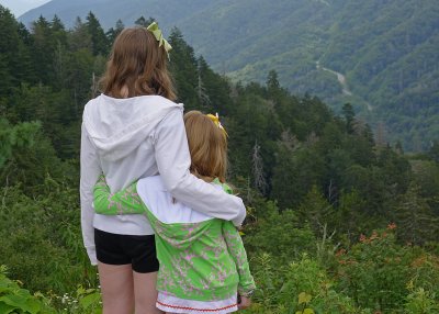 TWO GRANDDAUGHTERS, ENJOYING THE VIEW FROM CLINGMAN'S DOME  -  ISO 80