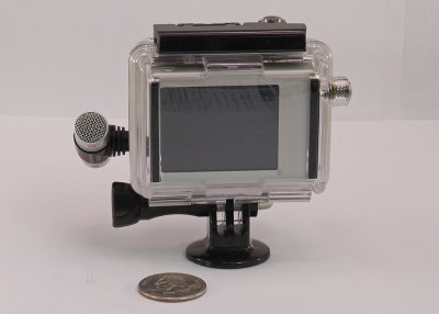 GO-PRO HERO2 (SPORTS EDITION), WITH LCD UNIT  -  INSTALLED  IN THE SKELETON CASE WITH A TRIPOD MOUNT