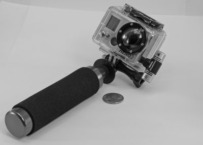 GO-PRO HERO2 SHOWN MOUNTED ON AN OPTEKA HG-1 HANDGRIP STABILIZER