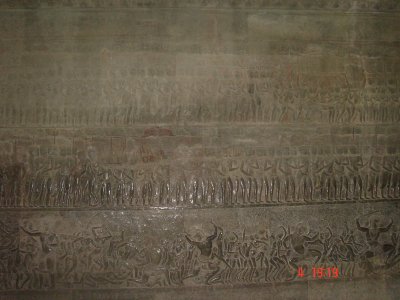 the carvings on the walls of the temple