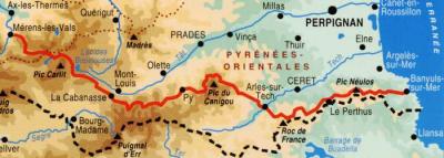Carte topographique gnrale du tronon Merens - Canigou - Banyuls ( FFrandonnee)