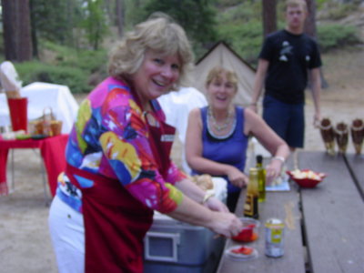  Get back to camp and find Tom's wife Mary Pat & Gary wife Dena ,setting up for the evening Wine Safari 