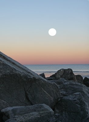 North Beach Moon and Rocks (portrait)