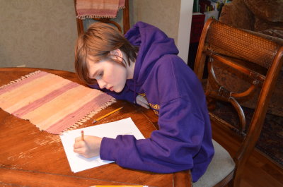 Lydia doing homework