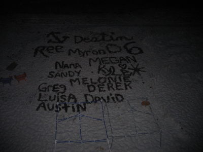 2:05 AM - our beach art was complete, I was woken up to take this picture