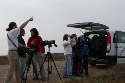 Observando aves con grupos de escolares en las salinas de la Tancada