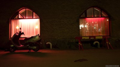 Restaurant windows at night