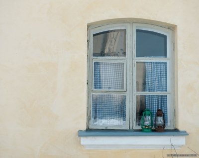 A window and lanterns