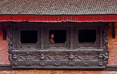 Trpical carved Newari window. Patan