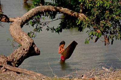 Girl fishing for tiddlers