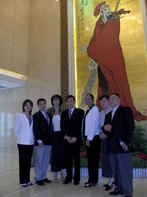 Posing in the lobby of the China National Peking Opera Company