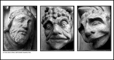 Three of the stone Grotesques from St. Germain l'Auxerrols in Paris
