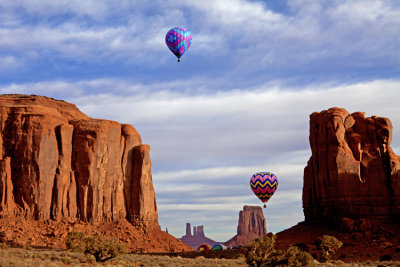 Balloons rising at North Window, Monument Valley, Navajo Tribal Park, AZ/UT