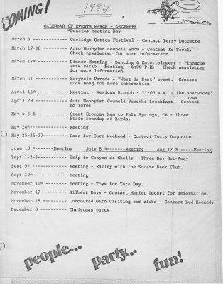 1984 Events Calendar