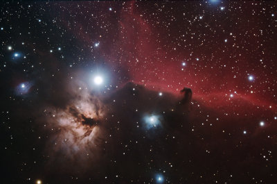 Horsehead and Flame Nebula with H-alpha added