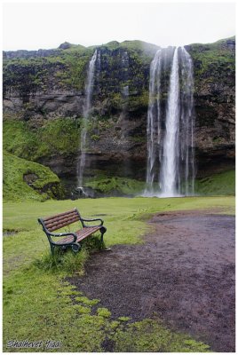 a lone bench near Seljalandsfoss