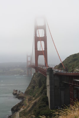 Golden Gate bridge - typical morning view with low clouds