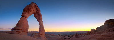 Delicate arch sunset panorama