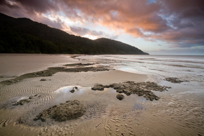 Beach rockpool at sunset