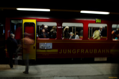 Train stop inside mountain on way to Top Of Europe