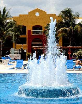 Tropical Pool Fountain And Building
