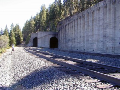About a mile east of Shed 47 is Andover, where the double track passes through a set of curved tunnels and heads down into Coldstream Canyon on its way to Truckee.  Luckily for us there is a road which passes over the top of the tunnels.