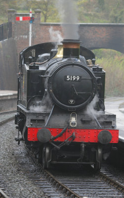 5199 drops onto the front of the freight - Llangollen