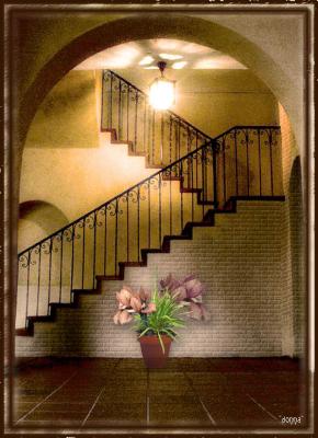 lighted stair case