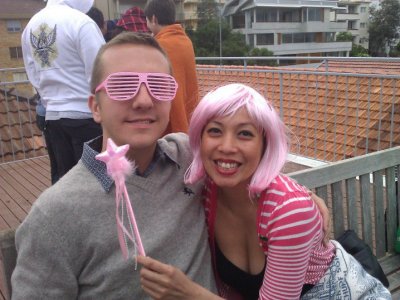 Me and Jo on Ken's roof for Mardi Gras