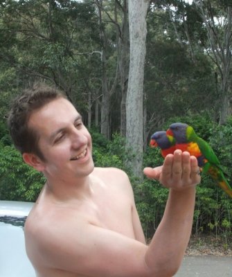 Pebbly Beach - me catching parrots