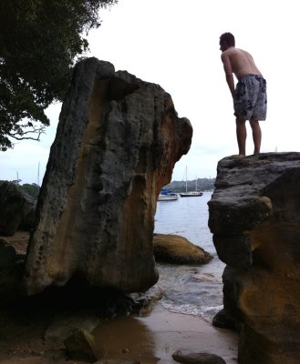 Me leaping on rocks