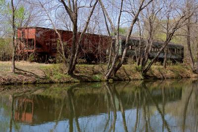 Old Train Cars along Canal Path