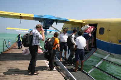 Boarding seaplane at Male airport