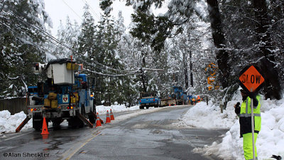 Power pole snapped on the Skyway near Steiffer Road in Magalia