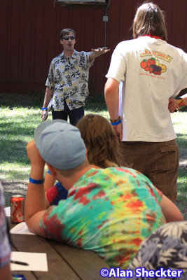 Meadow Stage manager Tom Fuller gives a volunteer pep talk