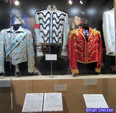 Some of Michael Jackson's Grammy costumes, and the hand-written lyrics to Beat It