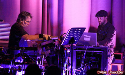 Mickey Hart and Ben Yonas amidst a lot of gear