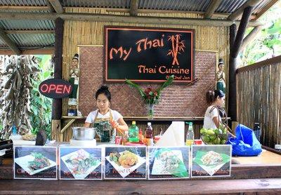 My Thai, open-air cooking in the jungle near Hana. Wonderful stir-fry with fresh Mahi! (www.yelp.com/biz/jens-thai-food-hana)