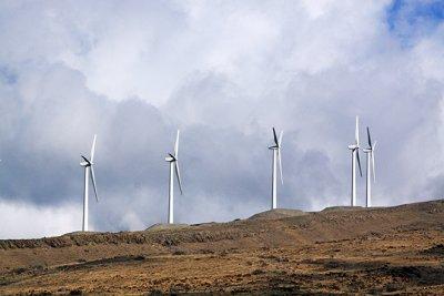 Looking back to Kaheawa Wind Farm, located above Maalaea on Maui