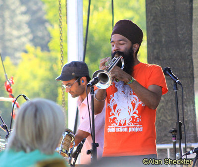 Funky brass ensemble Red Baratt's Rohin Khemani (left) and Sonny Singh 