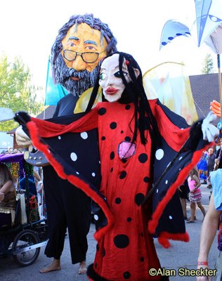 Festival parade, featuring Third Planet Ceremonial puppets (who's that with Jerry Garcia?) 