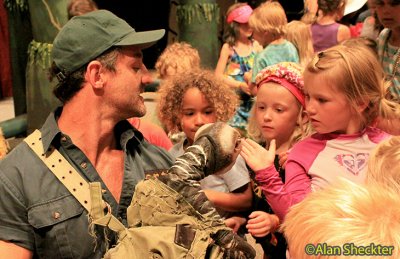 Kids get to pet ERTH's baby Dryosaur